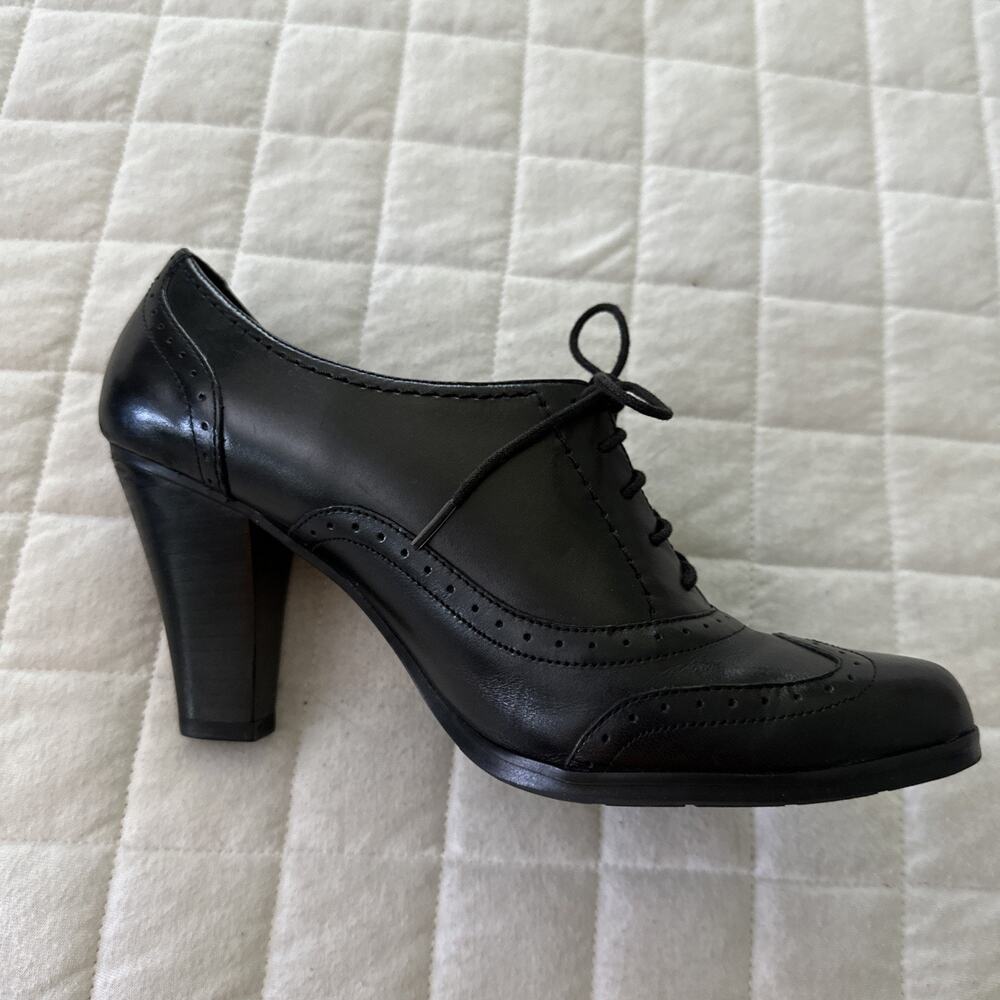 Connie Oxford Heels Womens 9.5 Black Leather Lace Up Retro Y2K Goth Grunge Girl - Picture 6 of 13